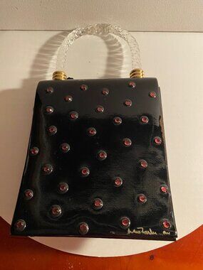 Julie Feldman Black Patent Shoulder bag with Pink crystals